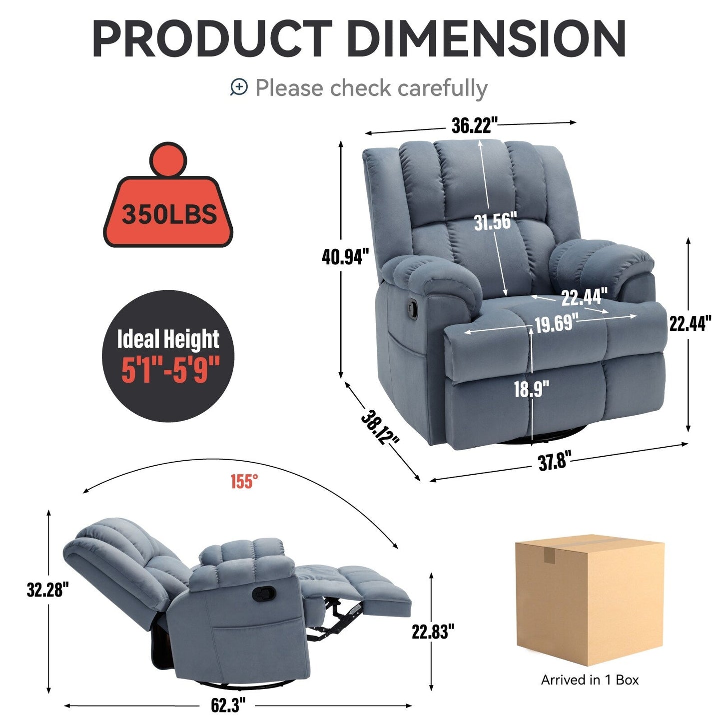 Manual Recliner Chair with Rocker and Swivel