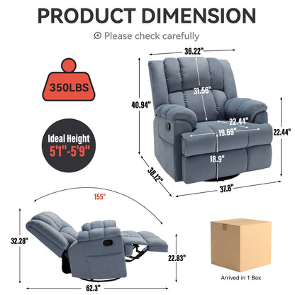 Manual Recliner Chair with Rocker and Swivel