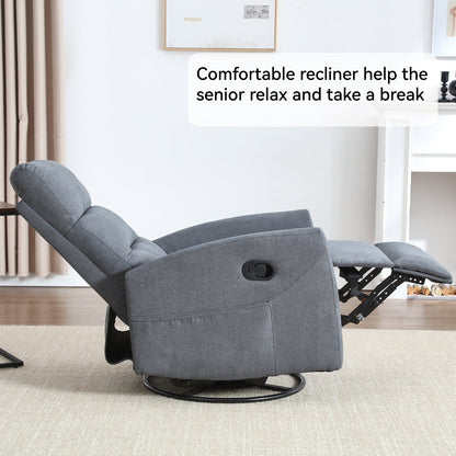 Manual Recliner Chair with Rocker and Swivel, Breathable Fabric Reclining Chair, Recliners for Small Spaces