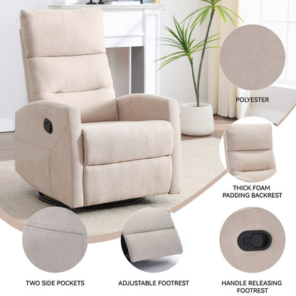 Manual Recliner Chair with Rocker and Swivel, Breathable Fabric Reclining Chair, Recliners for Small Spaces