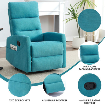 Manual Recliner Chair with Rocker and Swivel, Breathable Fabric Reclining Chair, Recliners for Small Spaces