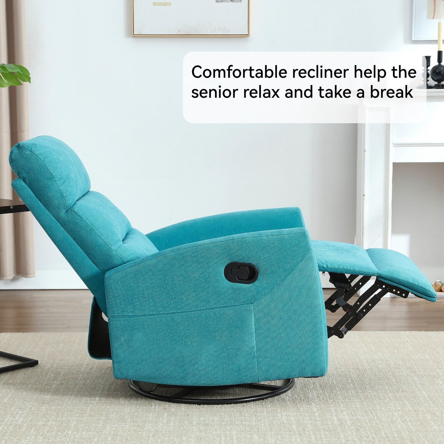 Manual Recliner Chair with Rocker and Swivel, Breathable Fabric Reclining Chair, Recliners for Small Spaces