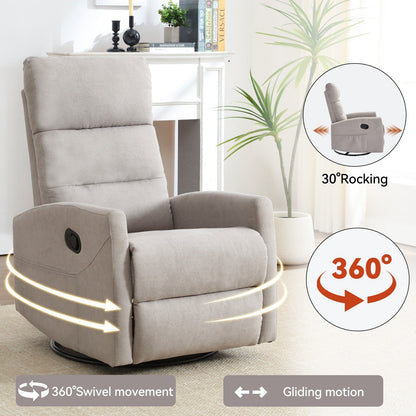 Manual Recliner Chair with Rocker and Swivel, Breathable Fabric Reclining Chair, Recliners for Small Spaces