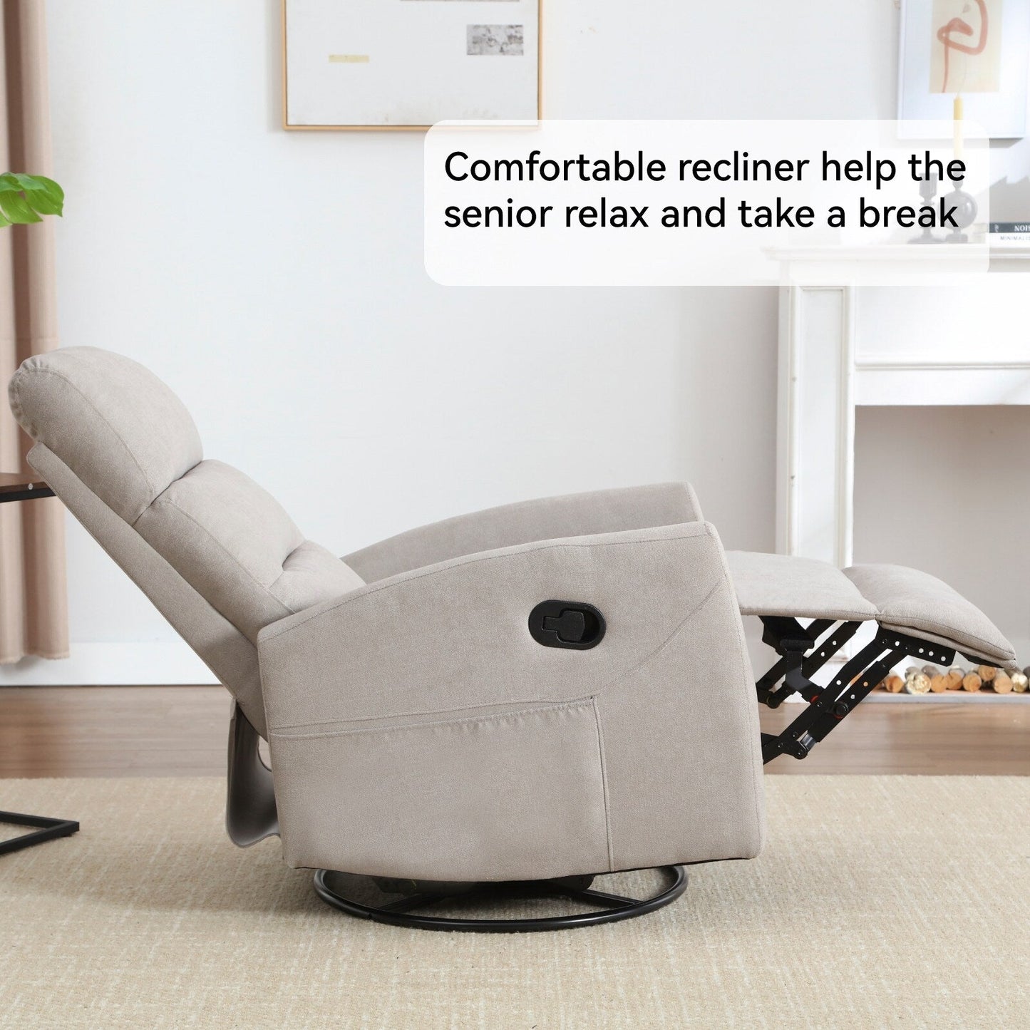 Manual Recliner Chair with Rocker and Swivel, Breathable Fabric Reclining Chair, Recliners for Small Spaces