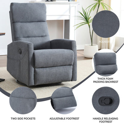 Manual Recliner Chair with Rocker and Swivel, Breathable Fabric Reclining Chair, Recliners for Small Spaces