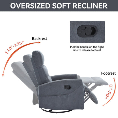 Manual Recliner Chair with Rocker and Swivel, Breathable Fabric Reclining Chair, Recliners for Small Spaces