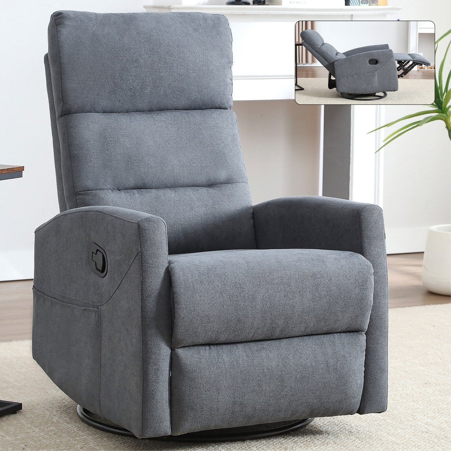 Manual Recliner Chair with Rocker and Swivel, Breathable Fabric Reclining Chair, Recliners for Small Spaces