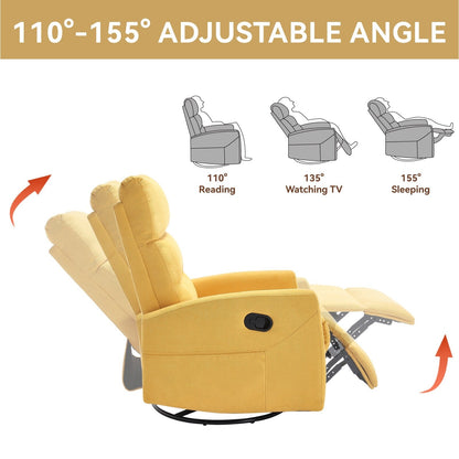 Manual Recliner Chair with Rocker and Swivel, Breathable Fabric Reclining Chair, Recliners for Small Spaces