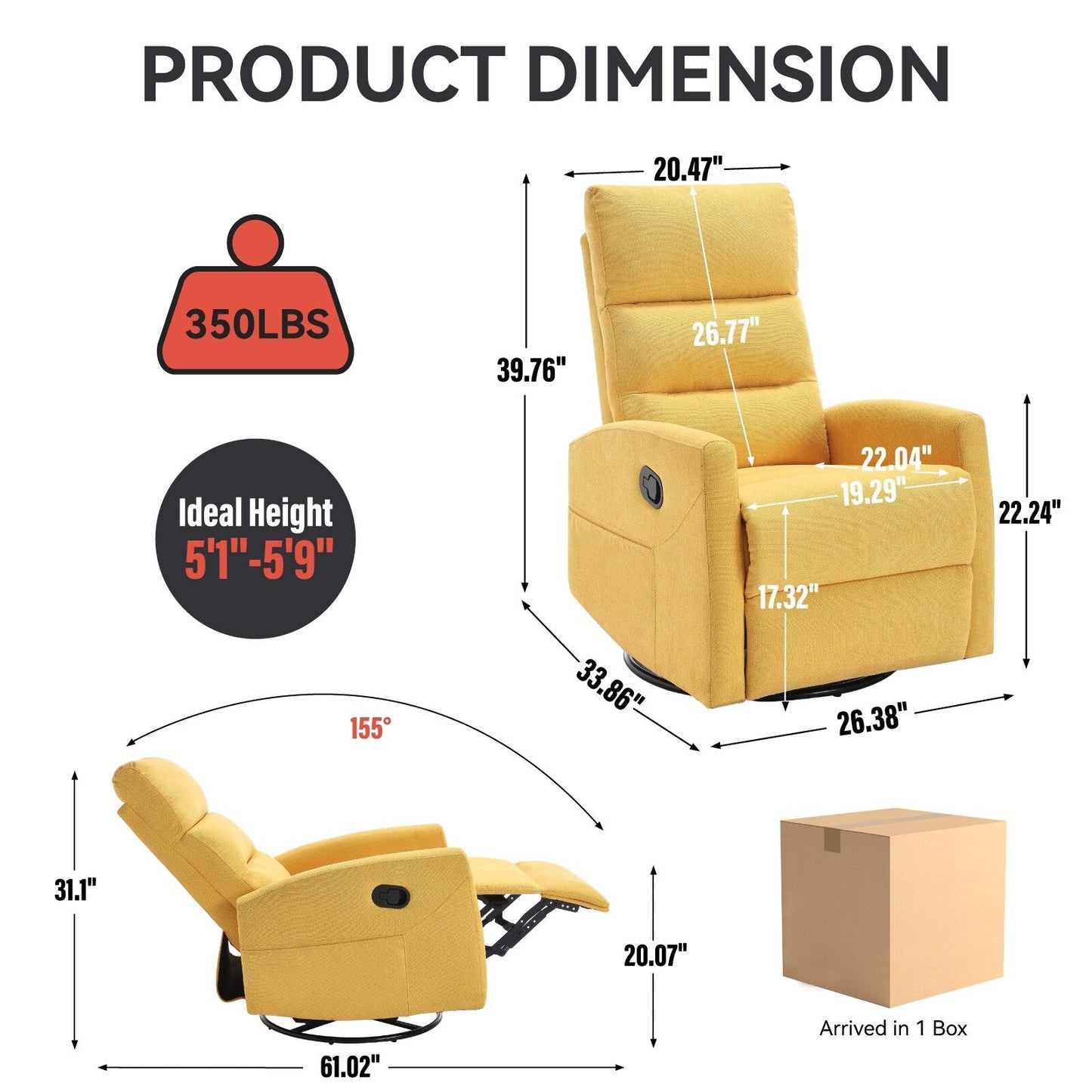 Manual Recliner Chair with Rocker and Swivel, Breathable Fabric Reclining Chair, Recliners for Small Spaces