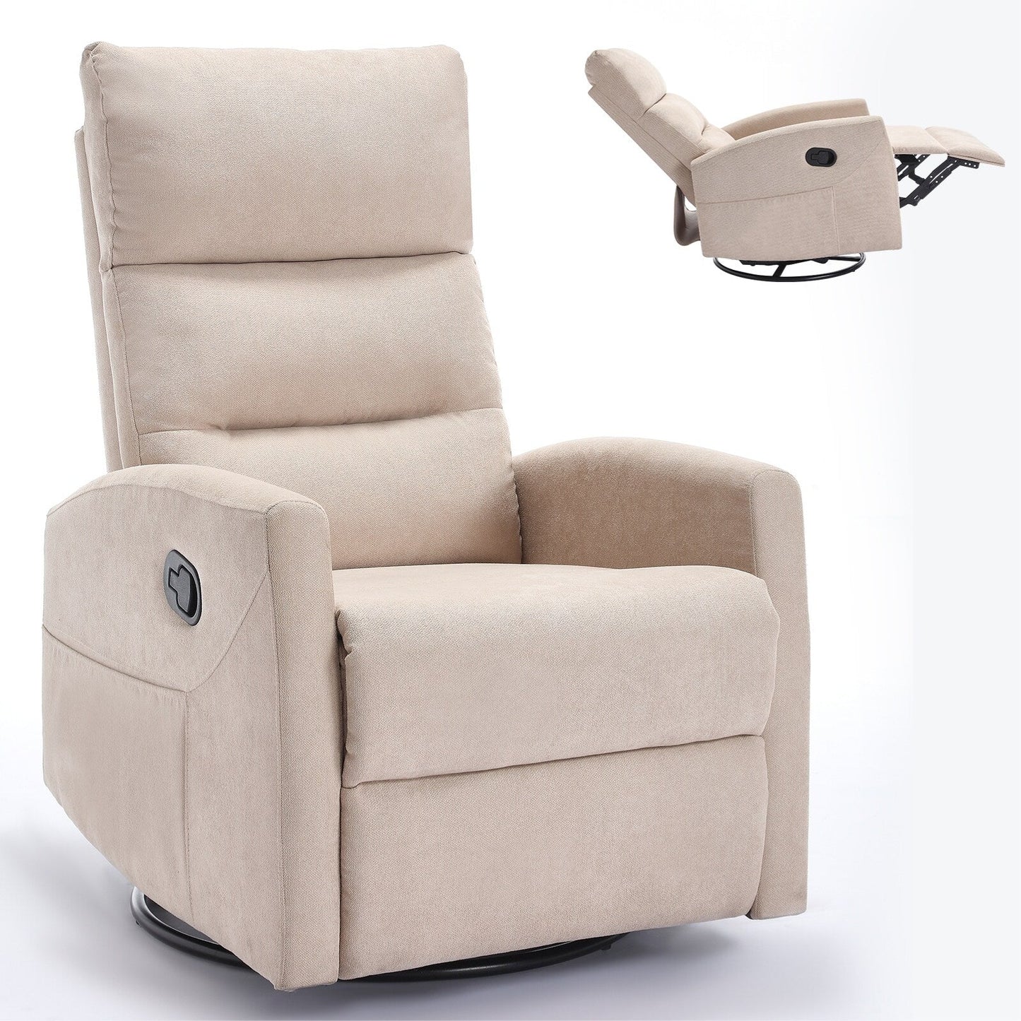 Manual Recliner Chair with Rocker and Swivel, Breathable Fabric Reclining Chair, Recliners for Small Spaces