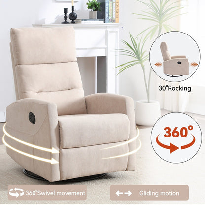 Manual Recliner Chair with Rocker and Swivel, Breathable Fabric Reclining Chair, Recliners for Small Spaces