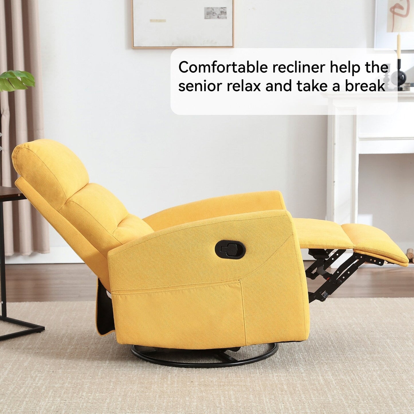 Manual Recliner Chair with Rocker and Swivel, Breathable Fabric Reclining Chair, Recliners for Small Spaces