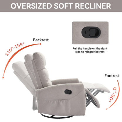 Manual Recliner Chair with Rocker and Swivel, Breathable Fabric Reclining Chair, Recliners for Small Spaces