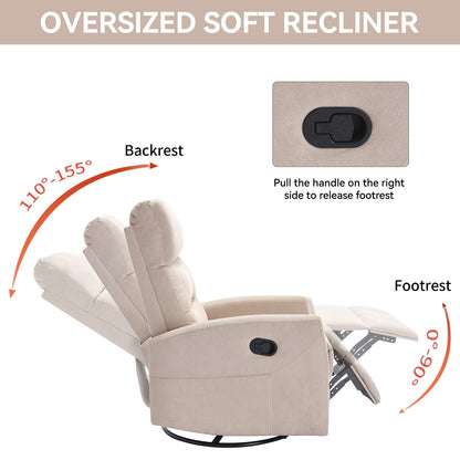 Manual Recliner Chair with Rocker and Swivel, Breathable Fabric Reclining Chair, Recliners for Small Spaces