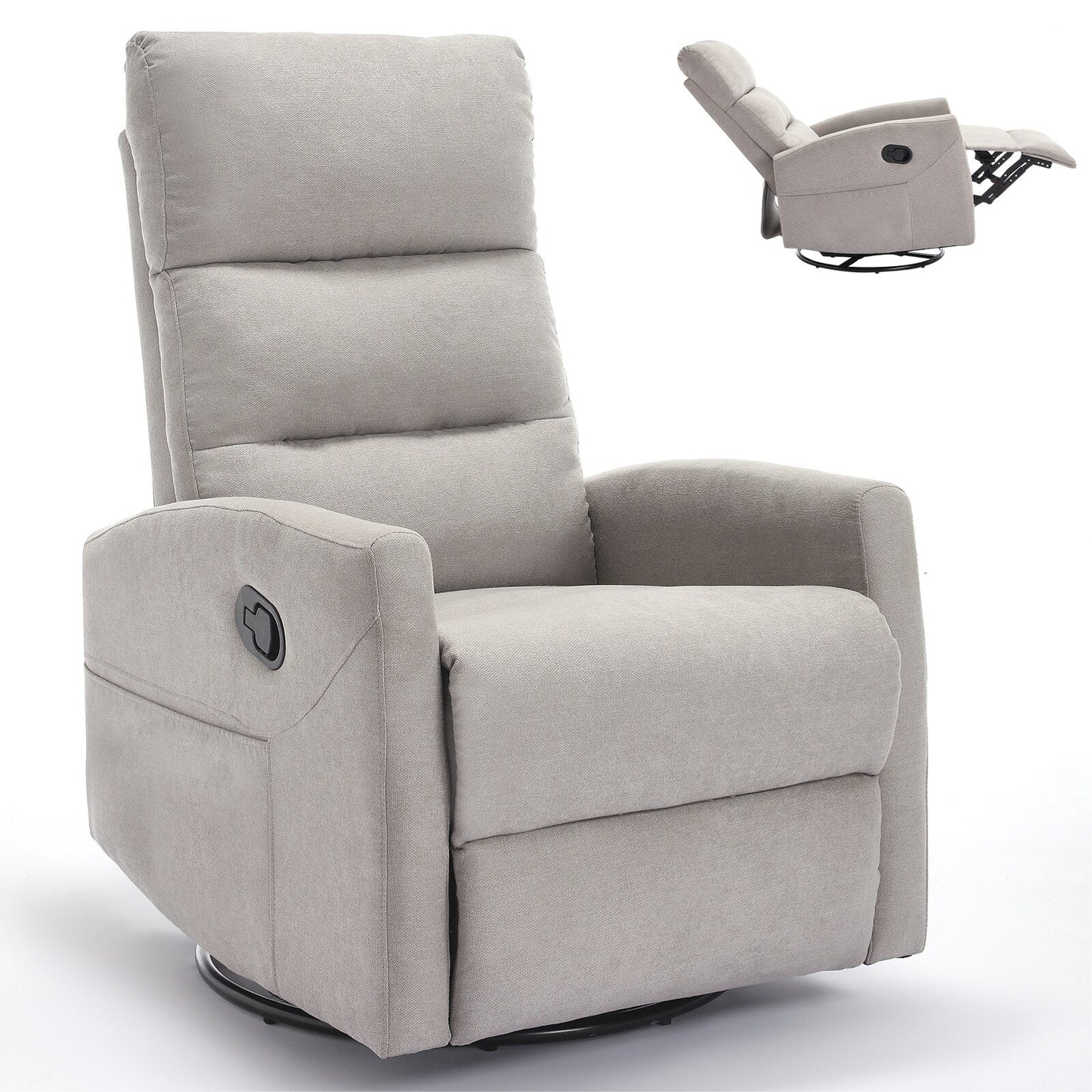 Manual Recliner Chair with Rocker and Swivel, Breathable Fabric Reclining Chair, Recliners for Small Spaces