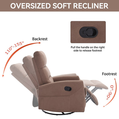 Manual Recliner Chair with Rocker and Swivel, Breathable Fabric Reclining Chair, Recliners for Small Spaces
