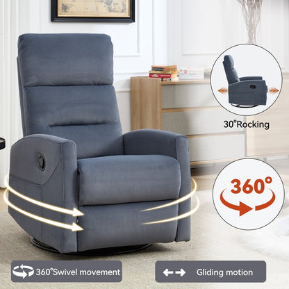 Manual Recliner Chair with Rocker and Swivel, Breathable Fabric Reclining Chair, Recliners for Small Spaces