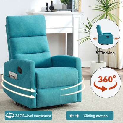 Manual Recliner Chair with Rocker and Swivel, Breathable Fabric Reclining Chair, Recliners for Small Spaces