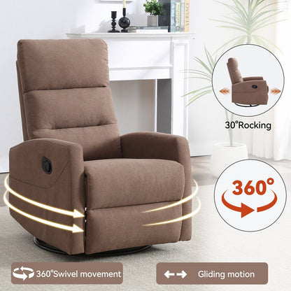 Manual Recliner Chair with Rocker and Swivel, Breathable Fabric Reclining Chair, Recliners for Small Spaces