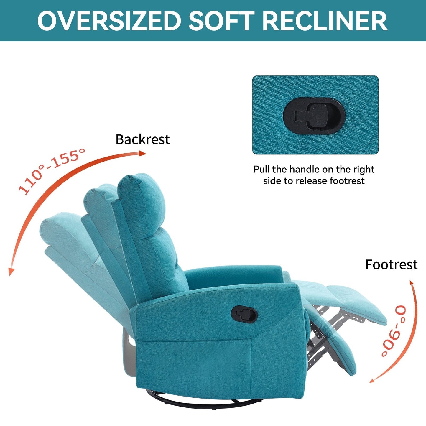 Manual Recliner Chair with Rocker and Swivel, Breathable Fabric Reclining Chair, Recliners for Small Spaces