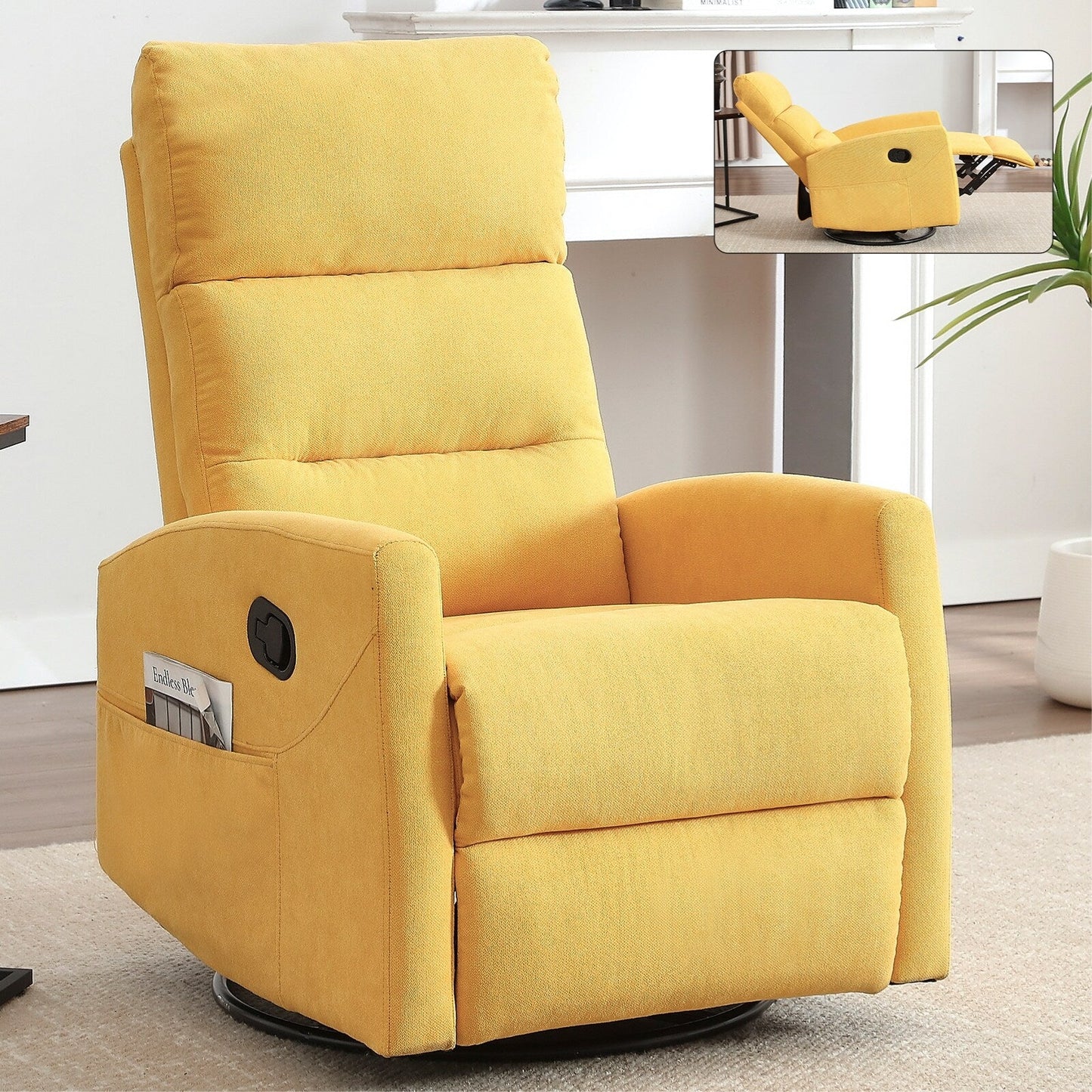 Manual Recliner Chair with Rocker and Swivel, Breathable Fabric Reclining Chair, Recliners for Small Spaces