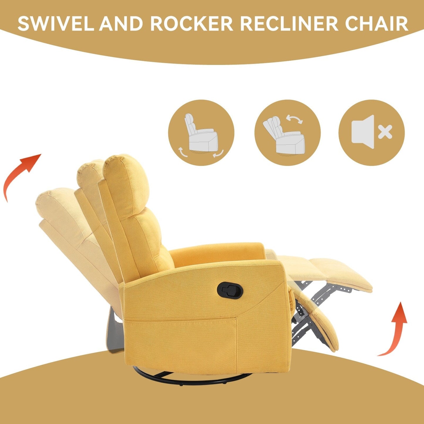 Manual Recliner Chair with Rocker and Swivel, Breathable Fabric Reclining Chair, Recliners for Small Spaces