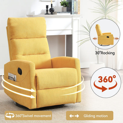 Manual Recliner Chair with Rocker and Swivel, Breathable Fabric Reclining Chair, Recliners for Small Spaces