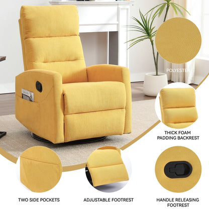 Manual Recliner Chair with Rocker and Swivel, Breathable Fabric Reclining Chair, Recliners for Small Spaces