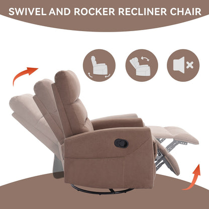 Manual Recliner Chair with Rocker and Swivel, Breathable Fabric Reclining Chair, Recliners for Small Spaces