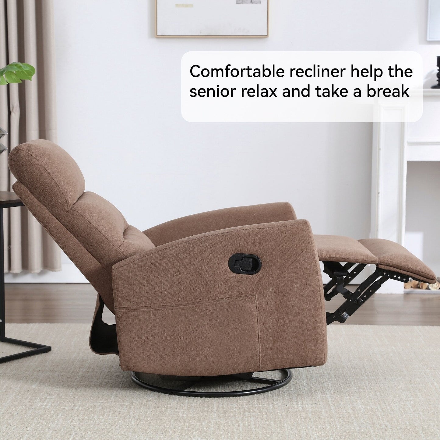 Manual Recliner Chair with Rocker and Swivel, Breathable Fabric Reclining Chair, Recliners for Small Spaces