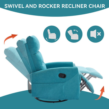 Manual Recliner Chair with Rocker and Swivel, Breathable Fabric Reclining Chair, Recliners for Small Spaces