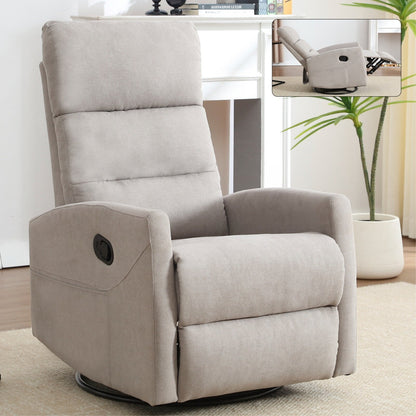 Manual Recliner Chair with Rocker and Swivel, Breathable Fabric Reclining Chair, Recliners for Small Spaces