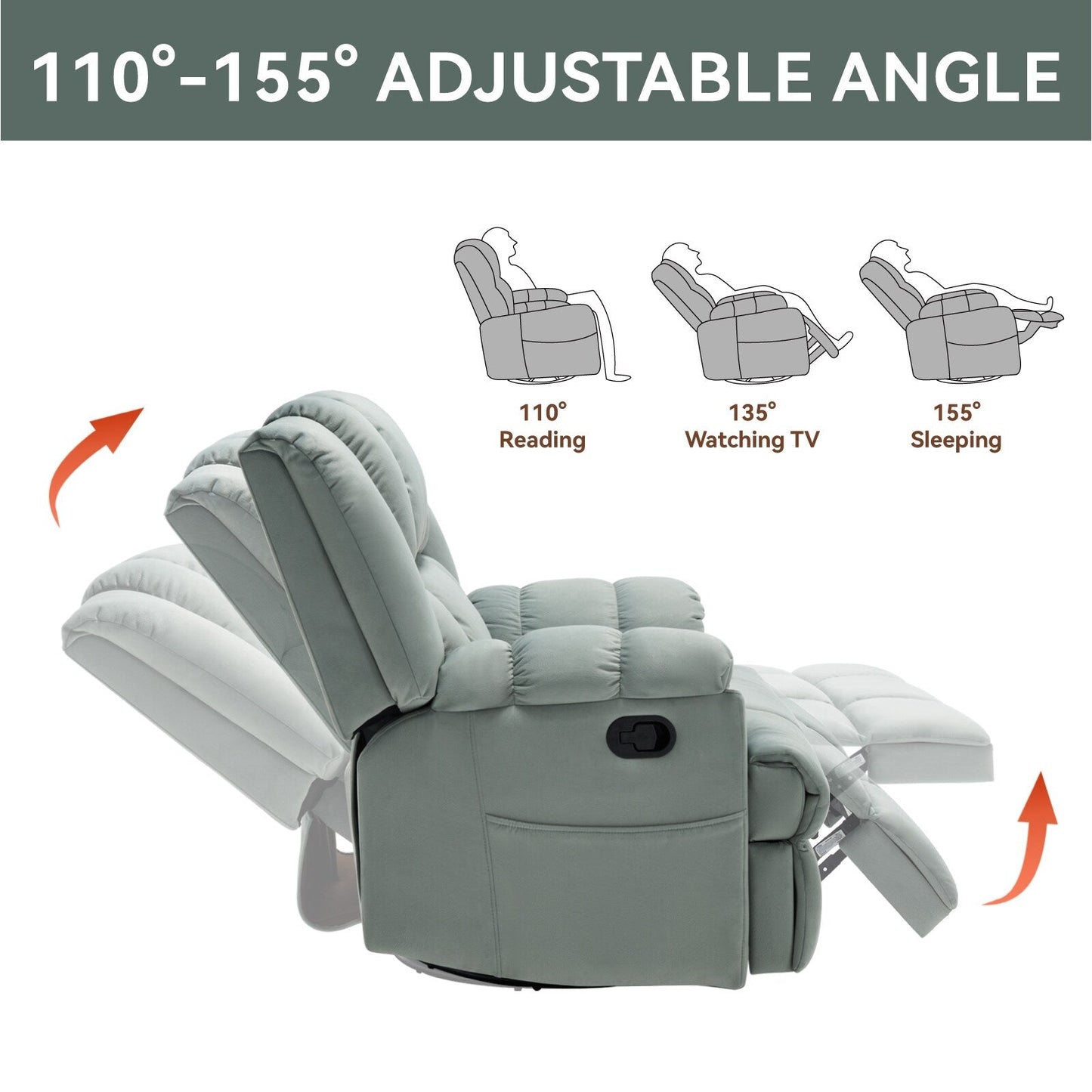 Manual Recliner Chair with Rocker and Swivel