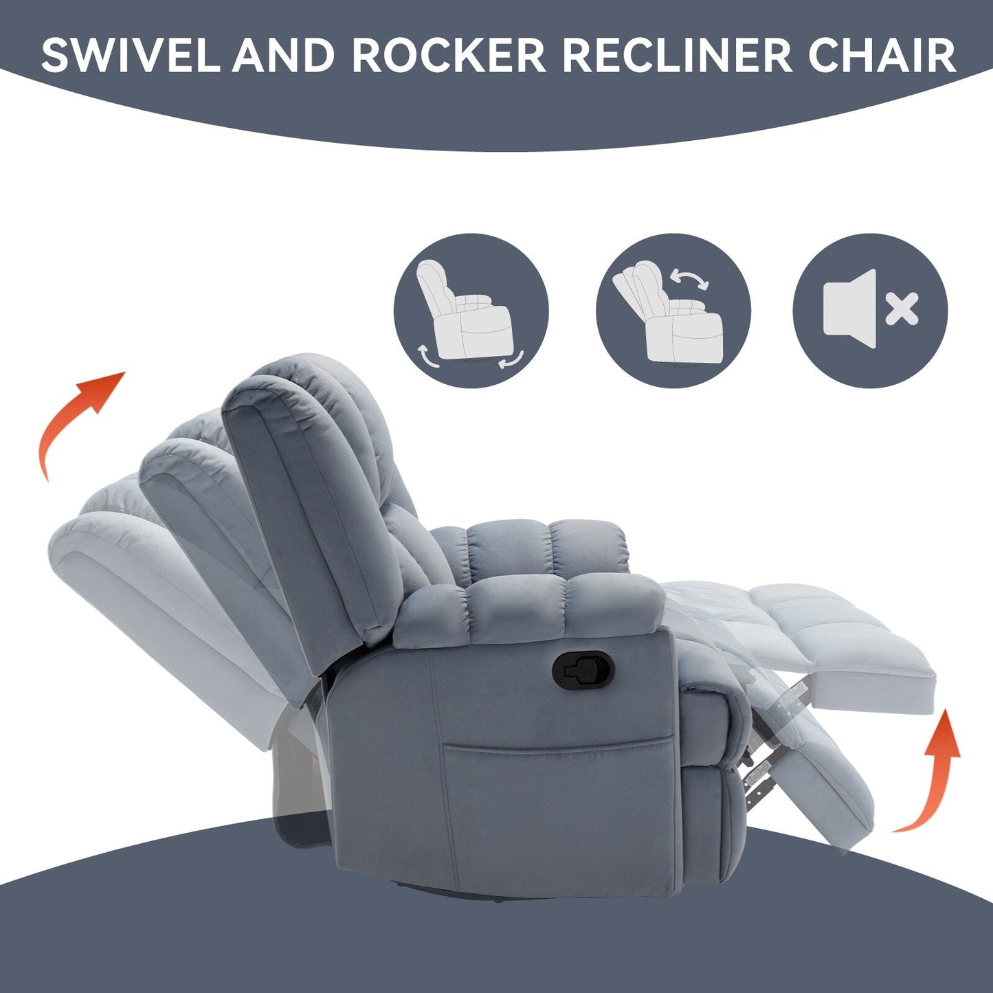 Manual Recliner Chair with Rocker and Swivel