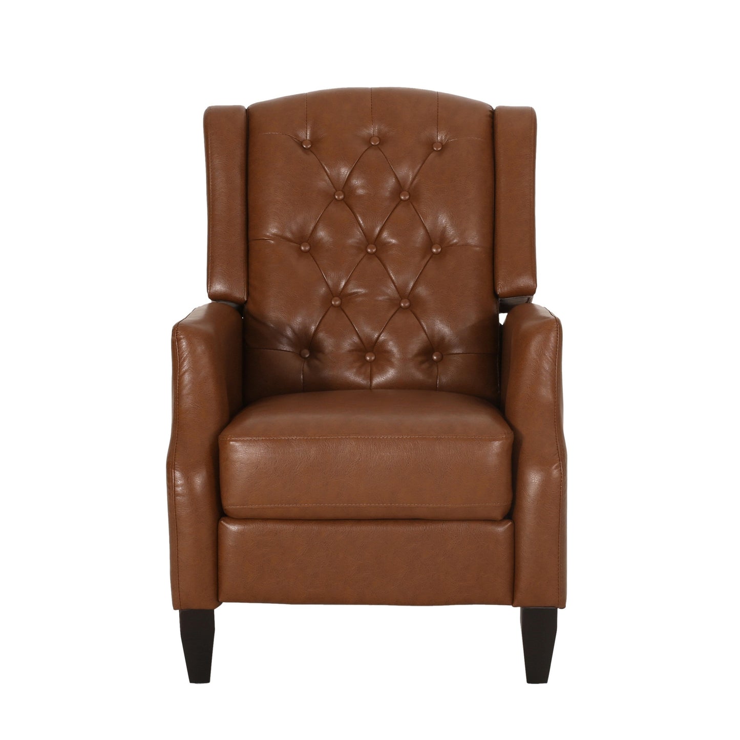 Manual Recliner Chair, Diamond Stitch, Birch Wood, Brown Faux Leather