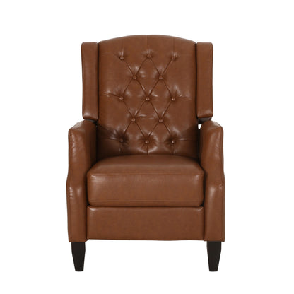 Manual Recliner Chair, Diamond Stitch, Birch Wood, Brown Faux Leather