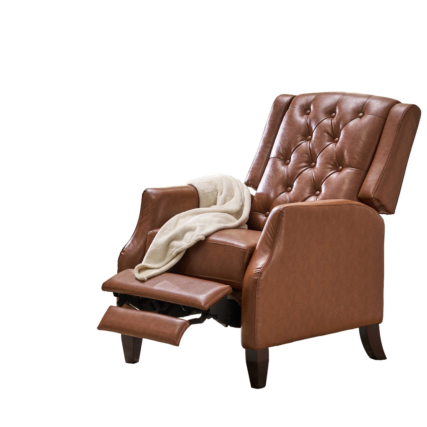 Manual Recliner Chair, Diamond Stitch, Birch Wood, Brown Faux Leather