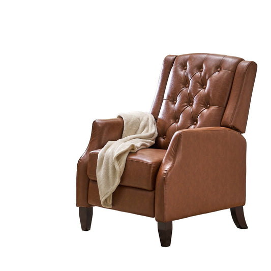 Manual Recliner Chair, Diamond Stitch, Birch Wood, Brown Faux Leather