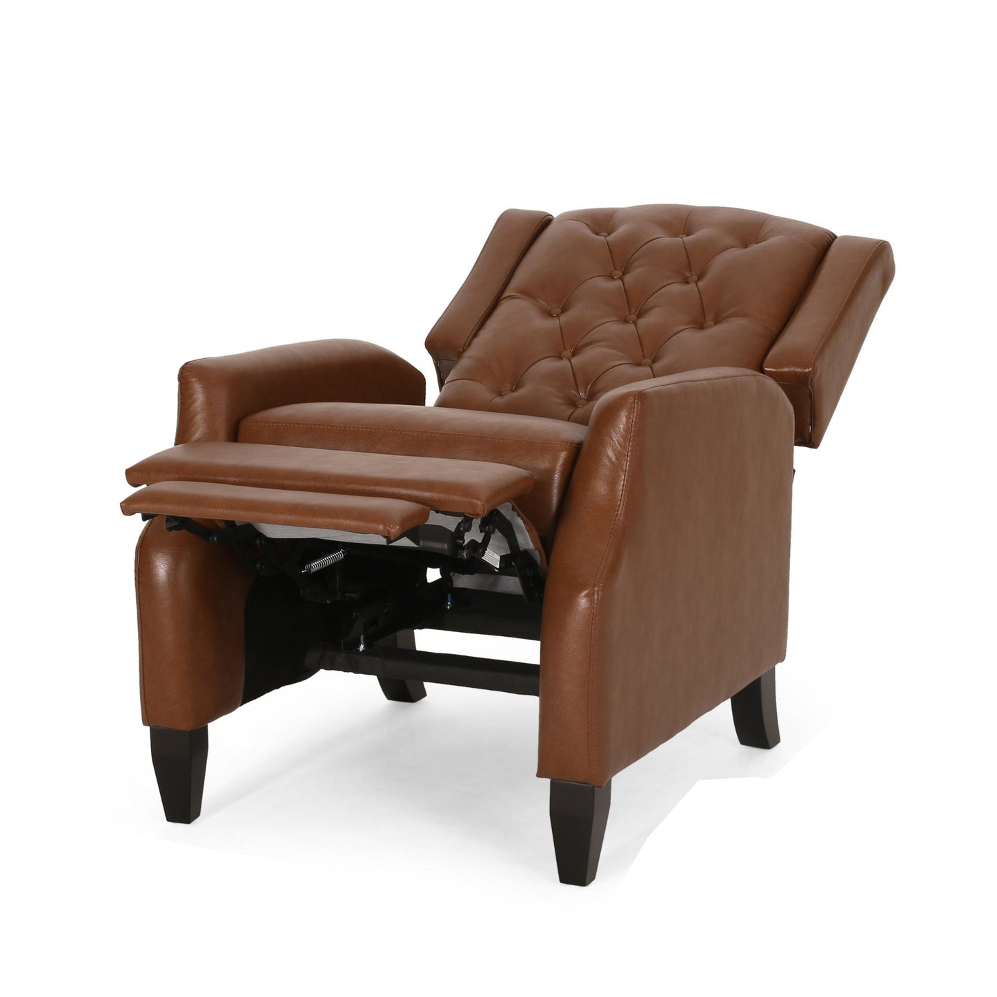 Manual Recliner Chair, Diamond Stitch, Birch Wood, Brown Faux Leather