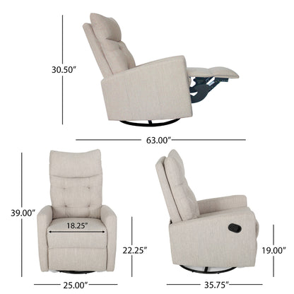 Manual Recliner Chair, Glider and Swivel Mechanism, Beige Fabric