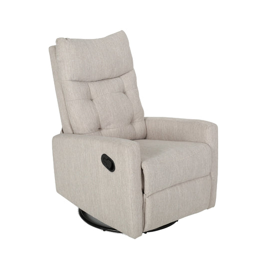Manual Recliner Chair, Glider and Swivel Mechanism, Beige Fabric
