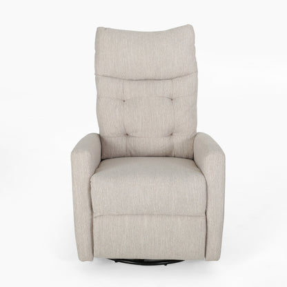 Manual Recliner Chair, Glider and Swivel Mechanism, Beige Fabric