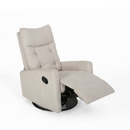 Manual Recliner Chair, Glider and Swivel Mechanism, Beige Fabric