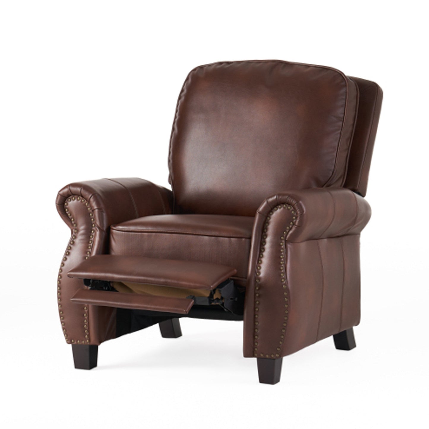 Manual Recliner Chair, Push Back Design, Classic Brown Faux Leather