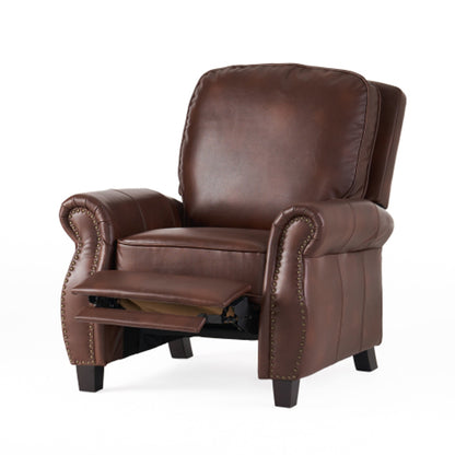 Manual Recliner Chair, Push Back Design, Classic Brown Faux Leather