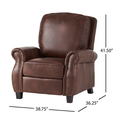 Manual Recliner Chair, Push Back Design, Classic Brown Faux Leather