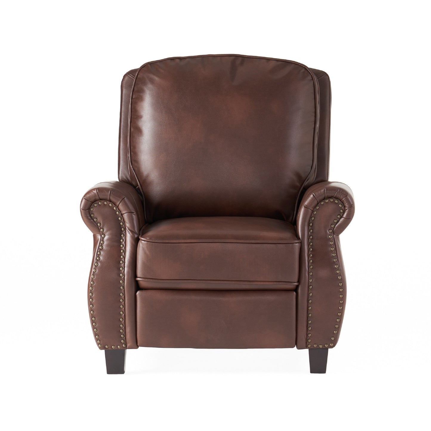 Manual Recliner Chair, Push Back Design, Classic Brown Faux Leather