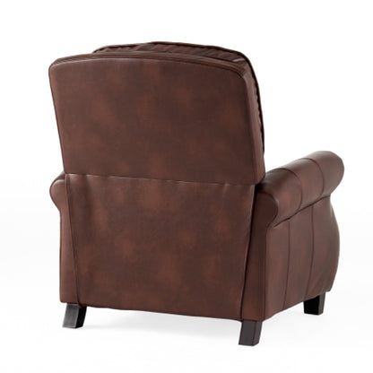 Manual Recliner Chair, Push Back Design, Classic Brown Faux Leather