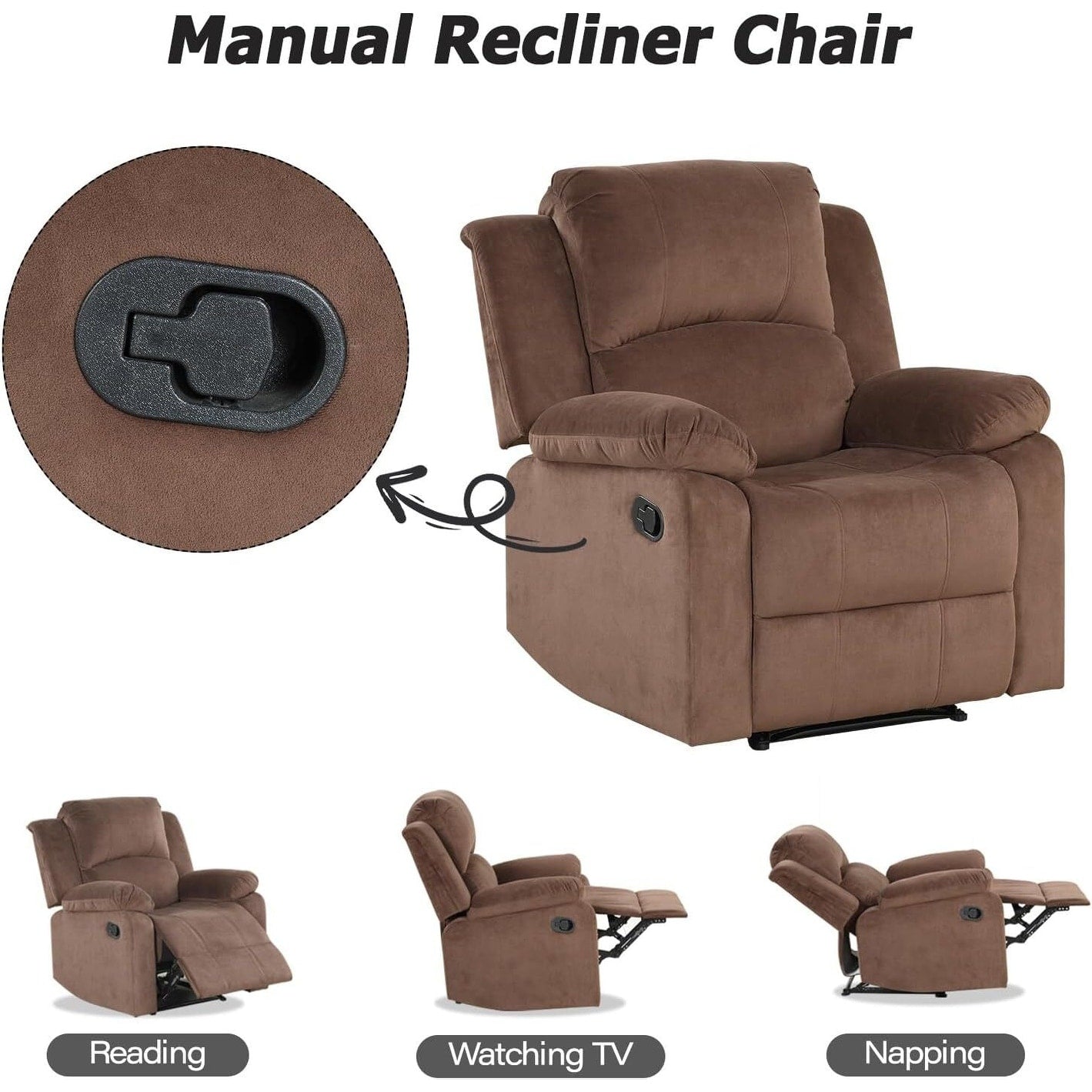Manual Recliner Chair, Soft Fabric Overstuffed Recliner Single Sofa Chair for Living Room Bedroom