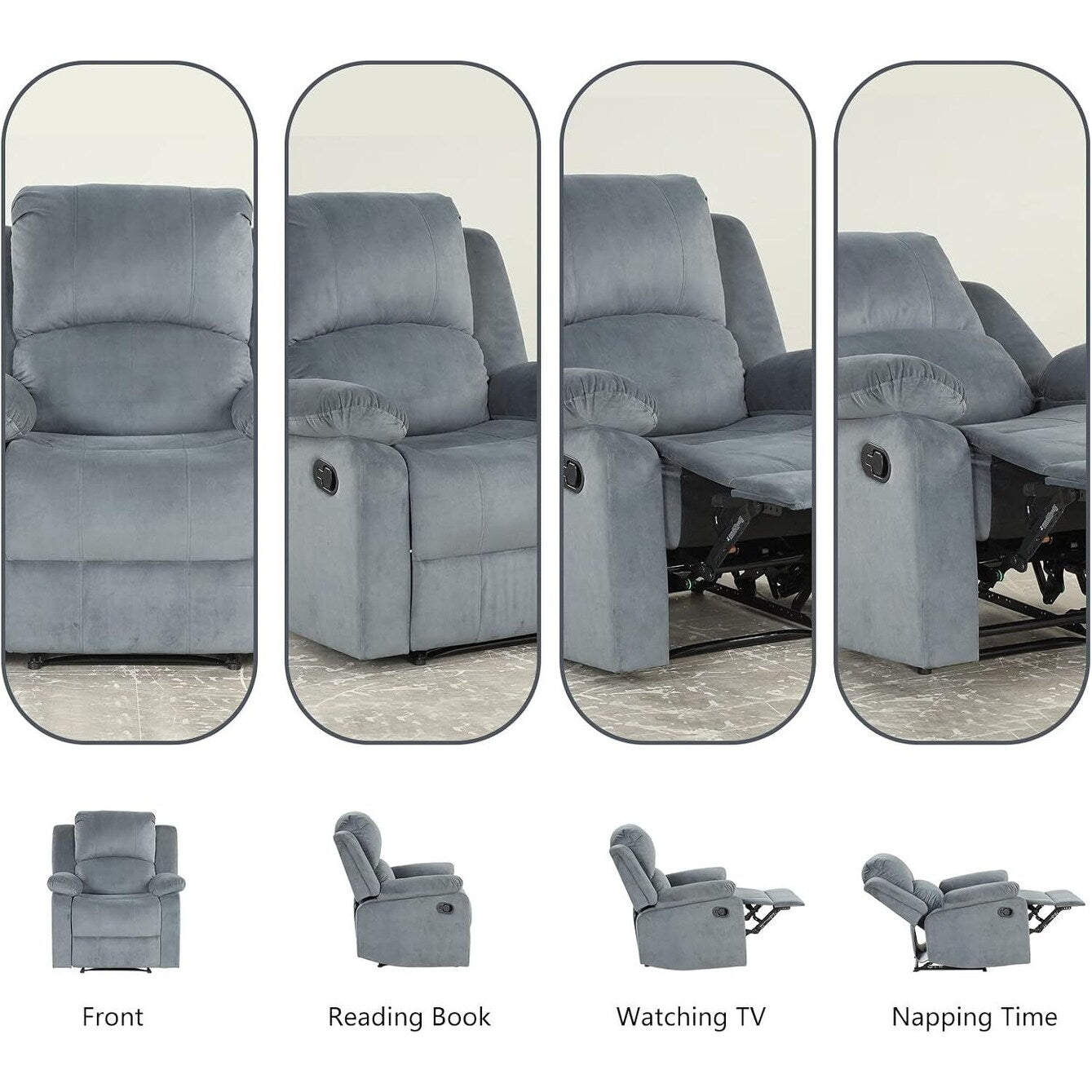 Manual Recliner Chair, Soft Fabric Overstuffed Recliner Single Sofa Chair for Living Room Bedroom